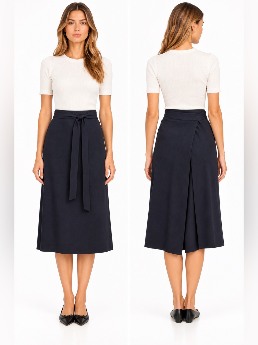 Helmut Lang designer  tie  midi skirt  8 navy blue